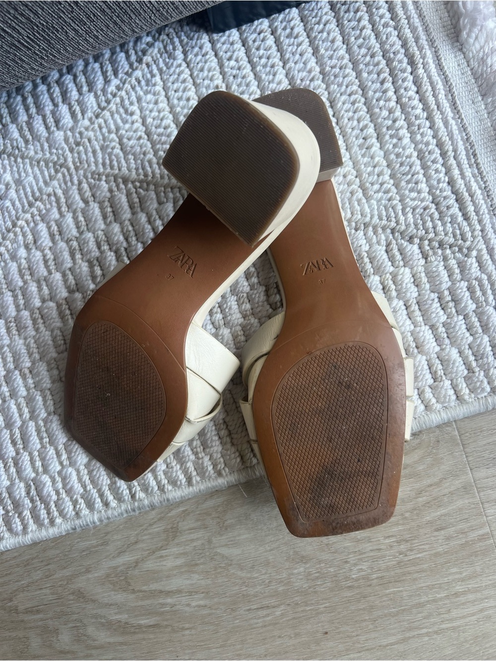 Zara Cream Braided Strap Low Block Heel sandals - Picture 5 of 5